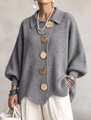 Isadora | Oversized Collared Cardigan with Large Metal Buttons