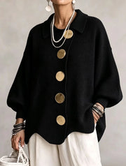 Isadora | Oversized Collared Cardigan with Large Metal Buttons