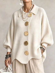 Isadora | Oversized Collared Cardigan with Large Metal Buttons