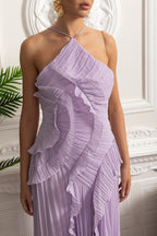 Nina | Vestido Midi Halter Plisado Lavanda