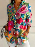 Blusa Colorida Con Estampado Artístico y Ajuste Cómodo