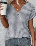 Blusa De Punto Con Escote En V De Ajuste Cómodo
