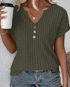 Blusa De Punto Con Escote En V De Ajuste Cómodo