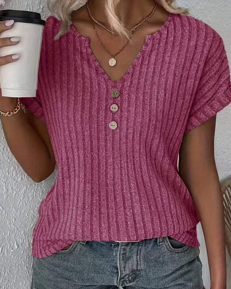 Blusa De Punto Con Escote En V De Ajuste Cómodo