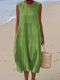 Maya | Vestido Maxi Sin Mangas con Bordado Floral Tono sobre Tono