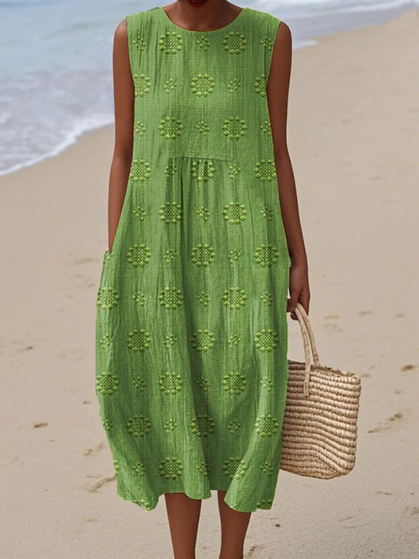 Maya | Vestido Maxi Sin Mangas con Bordado Floral Tono sobre Tono