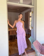 Vestido de Invitada de Boda Largo Elegante con Volantes y Cuello Halter