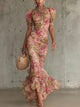 Amara | Robe longue vintage imprimée floral avec manches
