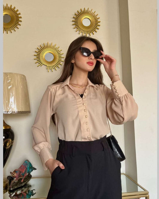 Hot lady beige button down top