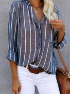 Blusa De Mujer A Rayas Elegante De Corte Recto