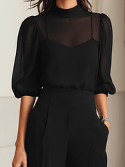 Valentina | Ensemble noir trois pièces avec top transparent et pantalon large