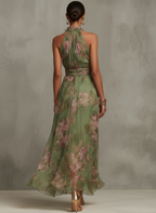 Paola | Elegante vestido largo floral fluido que favorece la silueta