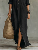 Céline Robe Maxi Noire Volumineuse à Boutons