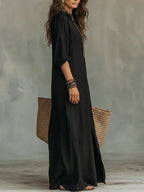 Céline Robe Maxi Noire Volumineuse à Boutons
