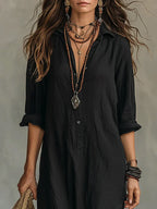 Céline Robe Maxi Noire Volumineuse à Boutons