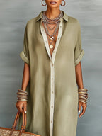 Megan Robe Maxi Vert Olive aux Lignes Minimalistes