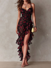 Robe longue fleurie en dentelle