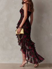 Robe longue fleurie en dentelle