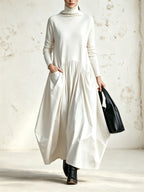 Ilaria | Vestido Maxi Oversize de Cuello Alto con Bolsillos
