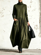 Ilaria | Vestido Maxi Oversize de Cuello Alto con Bolsillos