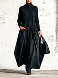 Ilaria | Vestido Maxi Oversize de Cuello Alto con Bolsillos