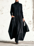 Ilaria | Vestido Maxi Oversize de Cuello Alto con Bolsillos