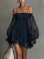 Noelia | Vestido Mini Chiffon Azul Navy