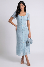 Azucena | Vestido Midi de Encaje Azul Cielo