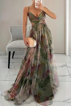 Giselle - Vestido largo con estampado floral encantador