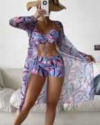 Coastal Chic | Conjunto de bikini de 3 piezas con estampado