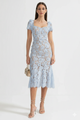 Paulina | Robe en Dentelle Bleue Élégante avec Manches Courtes et Ceinture Assortie
