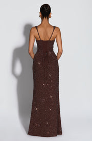 Carmina | Robe longue prune brillante