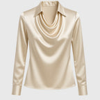Blusa Satinada Elegante con Cuello Fruncido