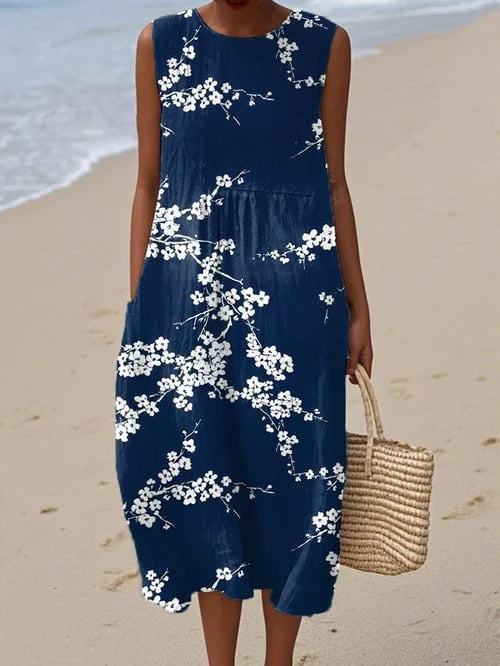 Imani | Vestido Maxi Sin Mangas con Estampado de Flores de Cerezo