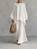 Verónica Ensemble Deux Pièces avec Chemisier Manches Longues et Pantalon à Jambe Large