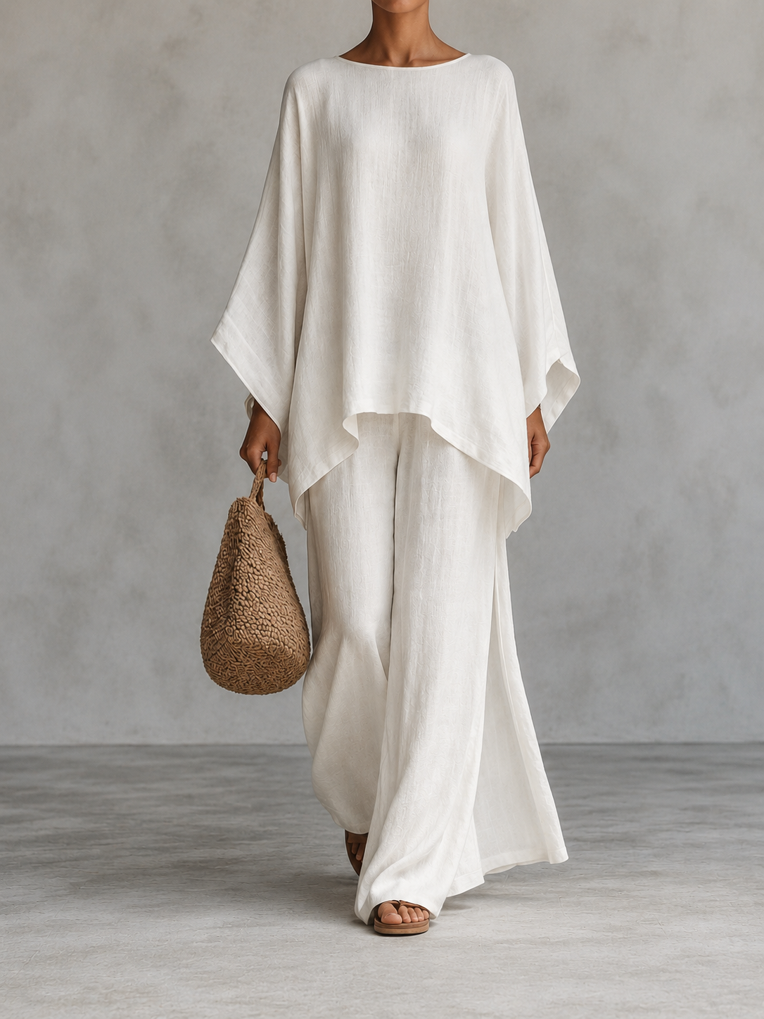Verónica Ensemble Deux Pièces avec Chemisier Manches Longues et Pantalon à Jambe Large