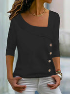 Blusa De Mujer De Manga Larga Con Cuello Asimétrico