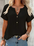 Blusa Elegante con Escote en V y Botones de Madera
