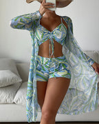 Coastal Chic | Conjunto de bikini de 3 piezas con estampado