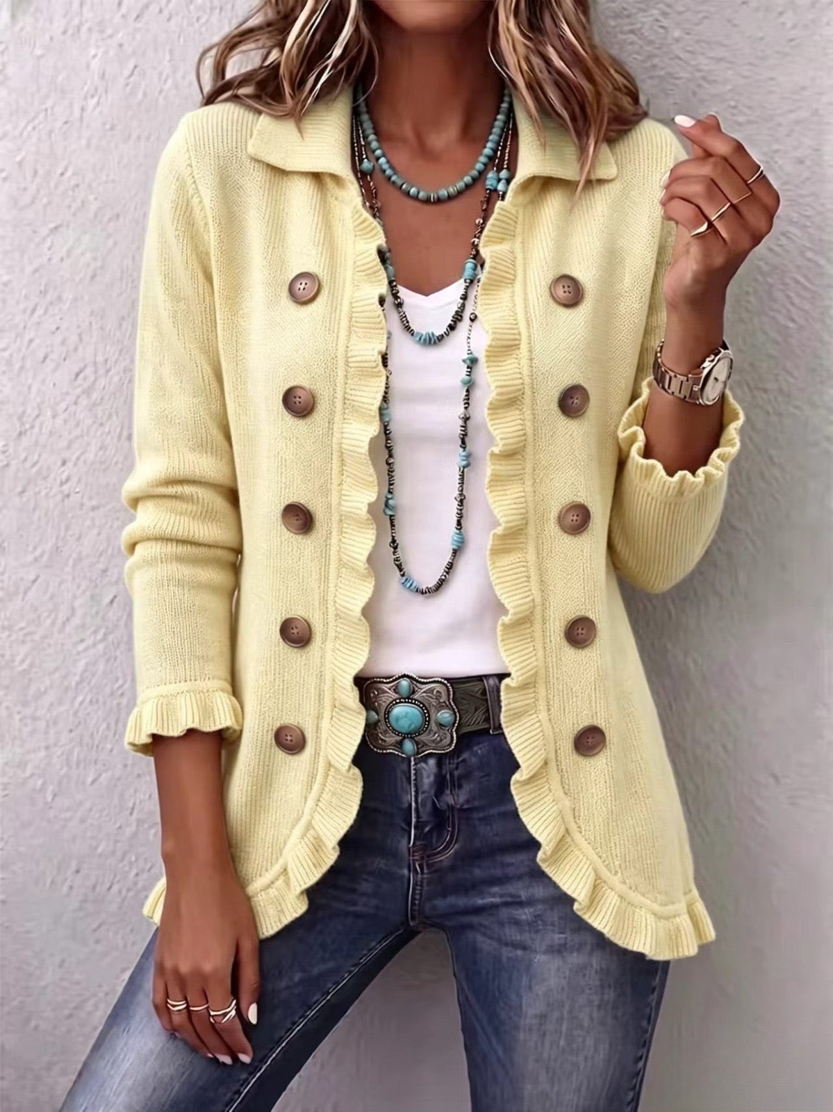 Liliana | Cream Knitted Ruffle Jacket