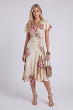 Irene | Vestido Midi de Satén Floral Elegante Retro