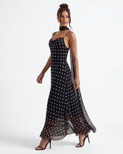 Alessia | Robe longue à pois noire