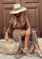 Vestido Boho Largo y Vaporoso con Cinturón Ajustable