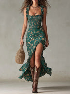 Zara | Vestido maxi boho retro con mangas fluidas y abertura lateral para Mujer
