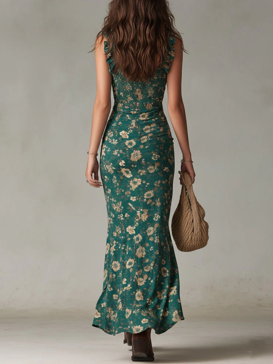 Zara | Vestido maxi boho retro con mangas fluidas y abertura lateral para Mujer