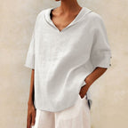 Blusa De Lino Clásica Con Cuello En V Para Mujer