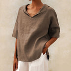 Blusa De Lino Clásica Con Cuello En V Para Mujer