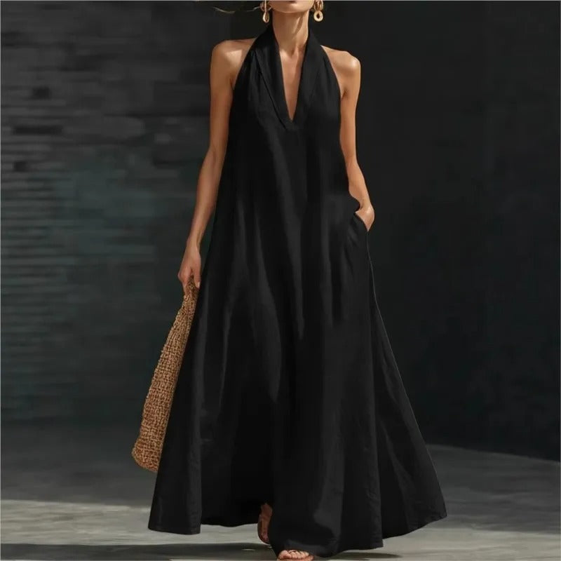 Clara Robe Maxi Halter en Coton et Lin
