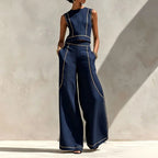 Inés Ensemble Deux Pièces avec Pantalon Palazzo et Détails Contrastants