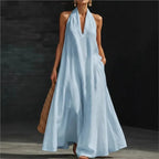 Clara Robe Maxi Halter en Coton et Lin